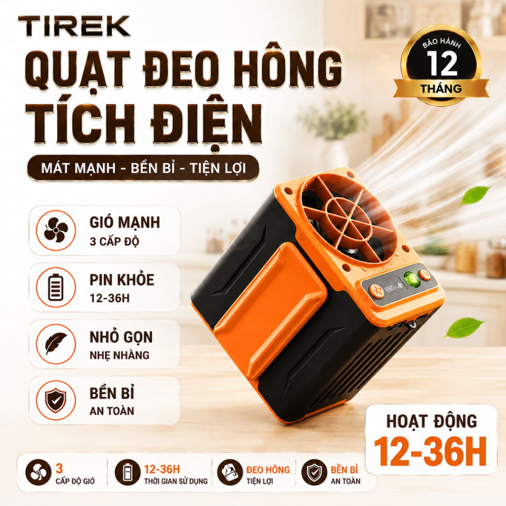 Quạt đeo hông tích điện F13-F17 chính hãng, quạt tích điện làm mát pin dung lượng cao dùng 12-14h