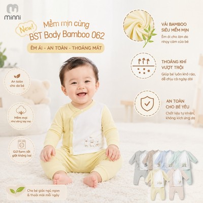 Bộ dài tay cho bé sơ sinh Minni Ualarogo newborn tới 6 tháng tuổi vải Sợi tre Bamboo mềm mại 064