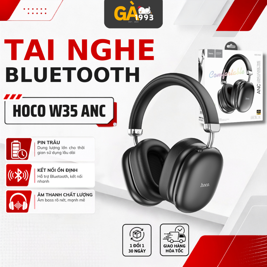Tai nghe chụp bluetooth 5.4 W35 ANC phiên bản cao cấp chống ồn Hoco. chính hãng thời lượng pin lên đến 90h