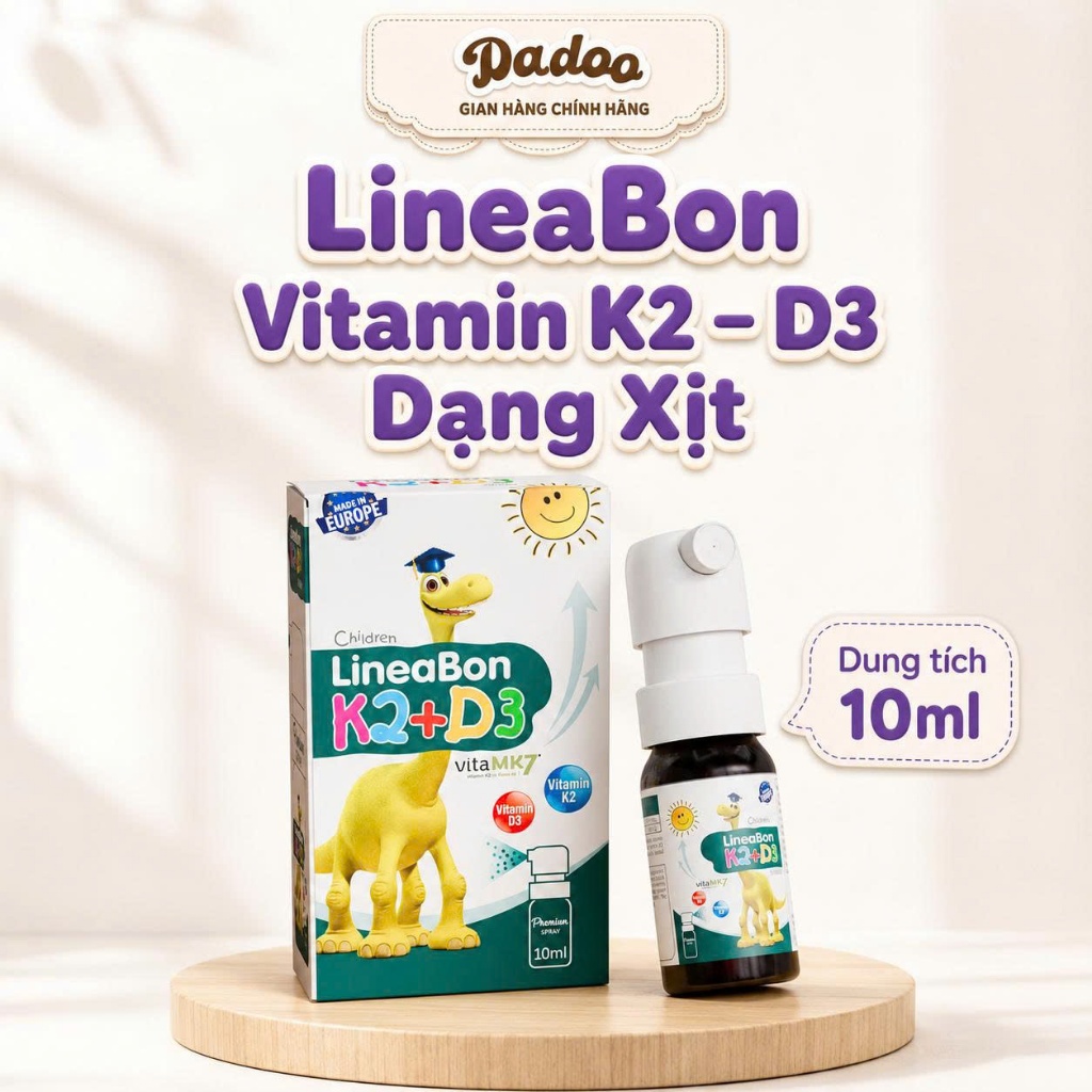 [ Lineabon K2 D3 ] Bổ Sung Vitamin D3K2 Giúp Bé Hấp thụ Canxi , Xanh Dạng xịt 10ml- Dadoo