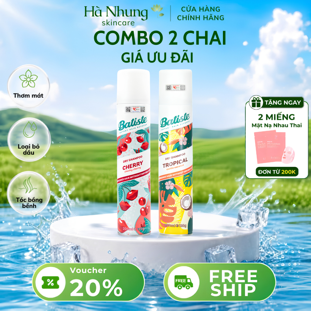 [Rẻ vô địch] Combo 2 Chai Dầu Gội Khô Batiste Số 1 UK Dầu gội khô Cho tóc Hết Bết, Dính Bồng Bềnh Tứ