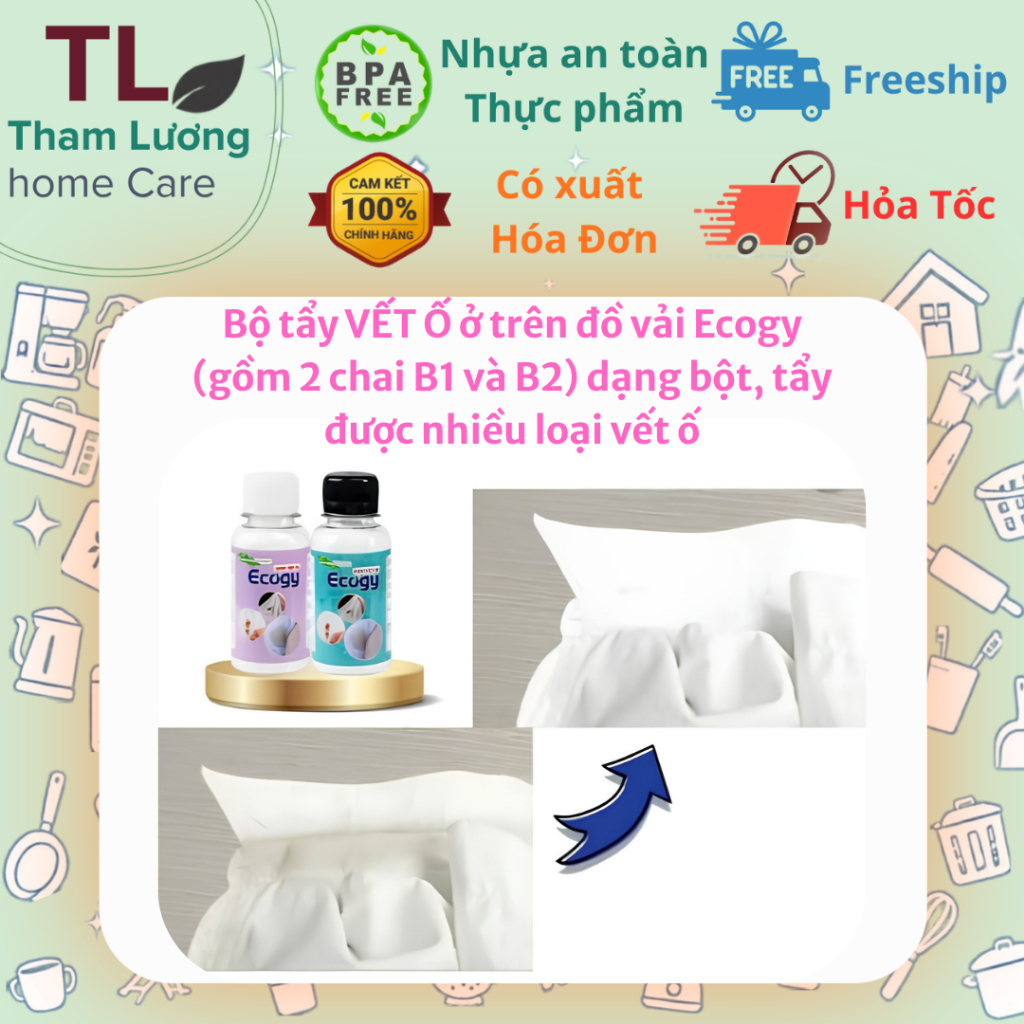 TLHC-Combo bột tẩy vết ố đồ vải Ecogy 2 chai B1 B2 làm sạch quần áo tẩy đa năng nhiều vết bẩn xịn