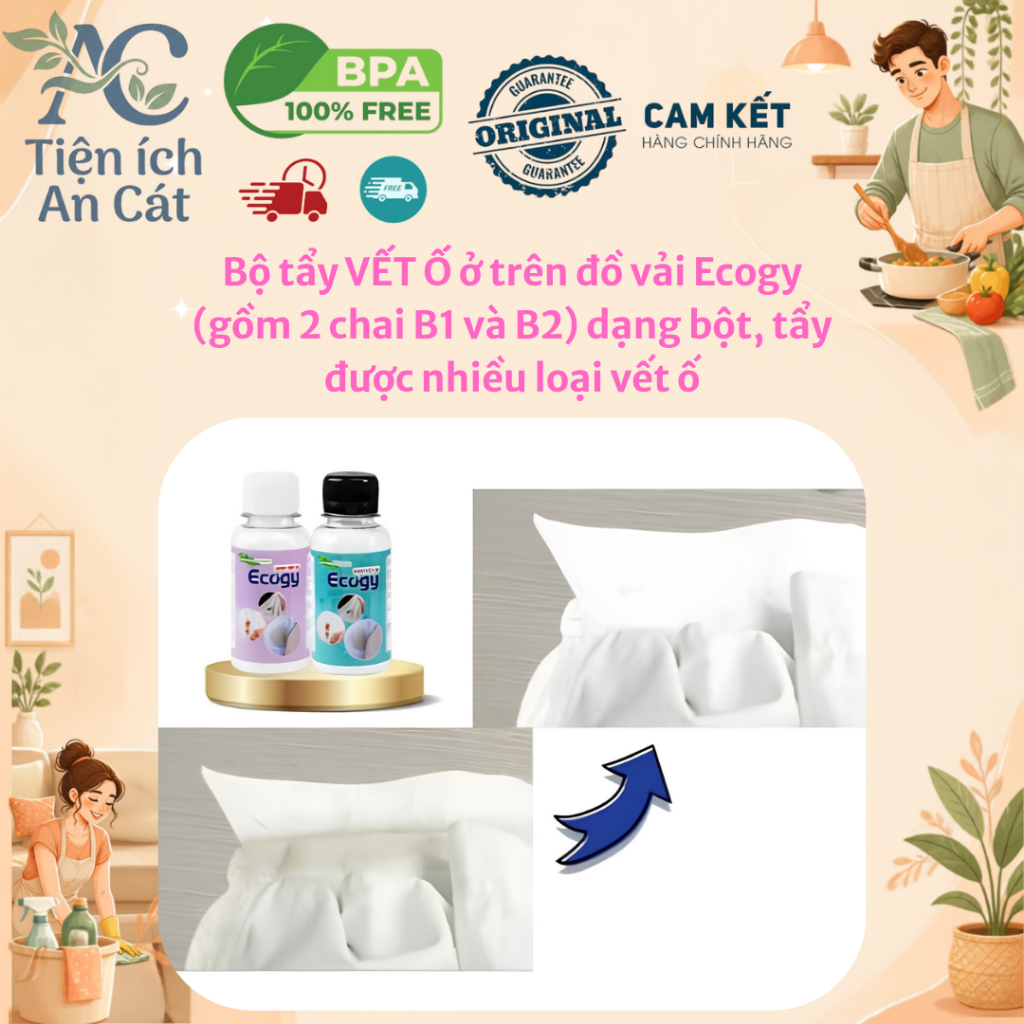 TIAC-Bộ 2 chai bột tẩy vết ố quần áo Ecogy B1 B2 đa năng đánh bay nhiều loại vết bẩn lâu ngày tốt