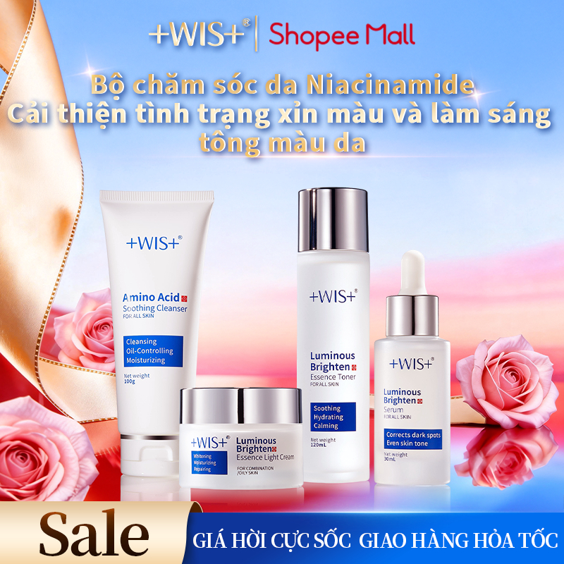 Bộ chăm sóc da + WIS + Niacinamide Cải thiện xỉn màu Làm sáng da Bộ 4 món (30ml+100g+120ml+50g), Hộp