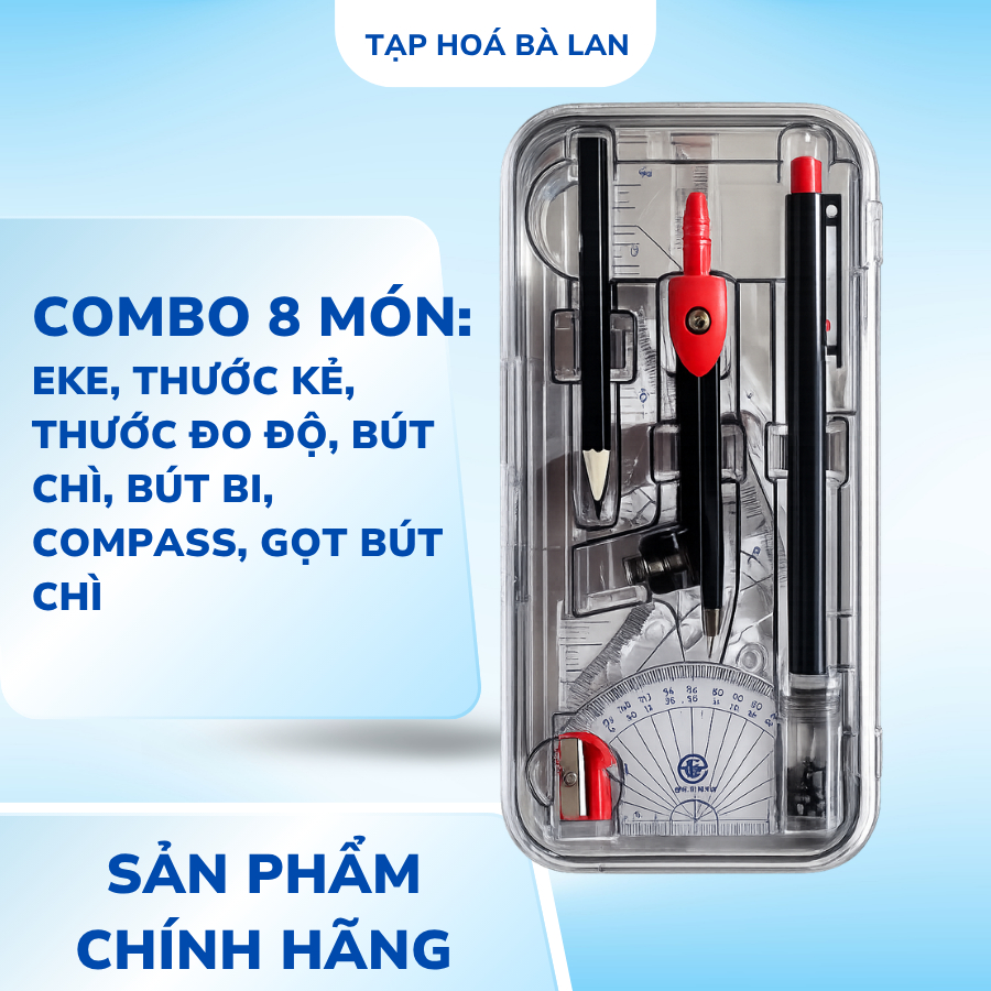 Bộ Compa 8 Chi Tiết, Bộ Thước Kẻ Compa Hàng Cao Cấp chính hãng - Loại 1