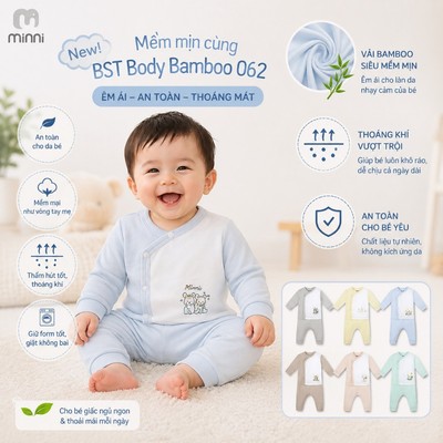 Bộ dài tay cho bé sơ sinh Minni Ualarogo newborn tới 6 tháng tuổi vải Sợi tre Bamboo mềm mại 062