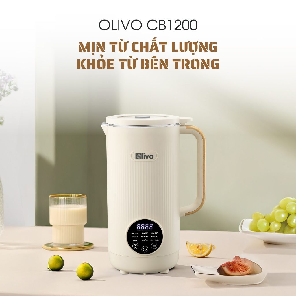 Máy Xay Nấu Đa Năng OLIVO CB1200 Chính Hãng - Nắp Inox 304 Kính Cường Lực Chống Trào Tuyệt Đối