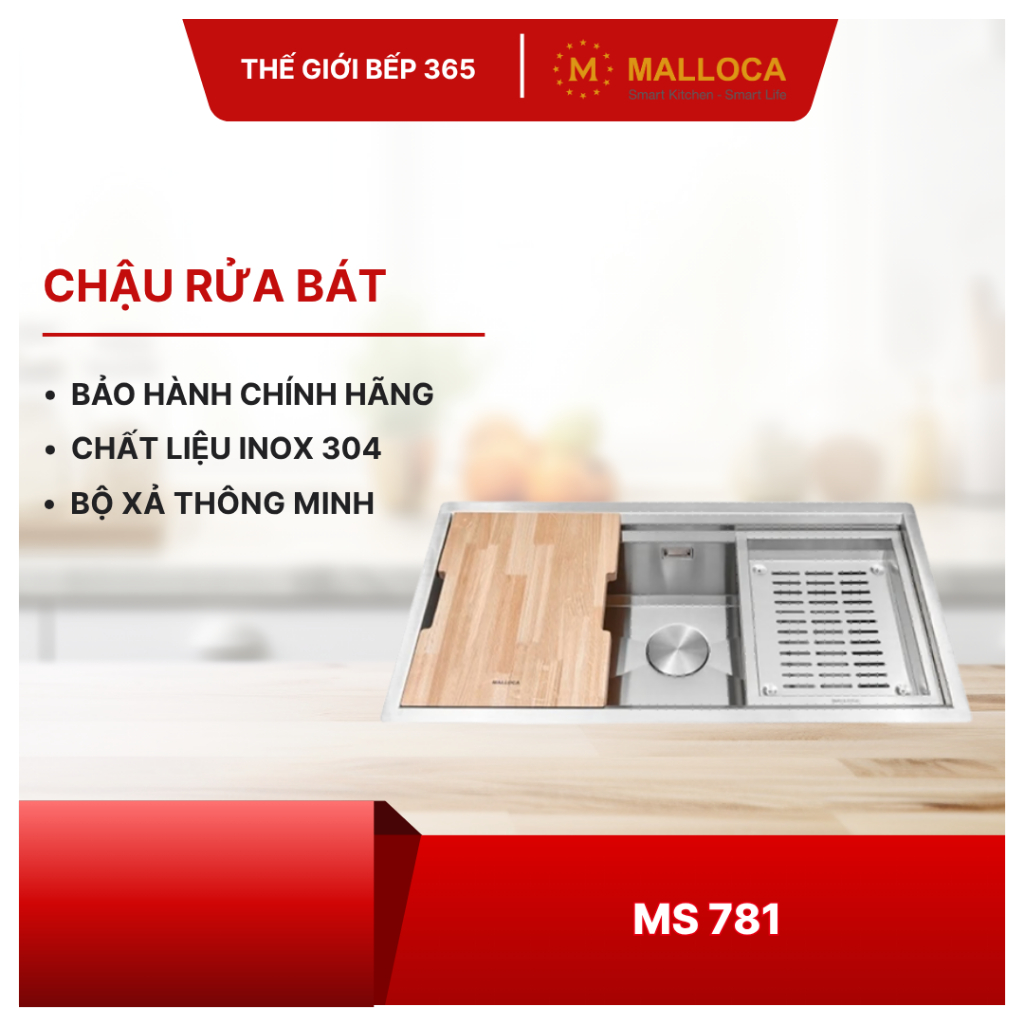 Chậu rửa chén Malloca MS 781 bảo hành 3 năm - Chống Oxi Hóa, Dễ Vệ Sinh, Độ Bền Cao