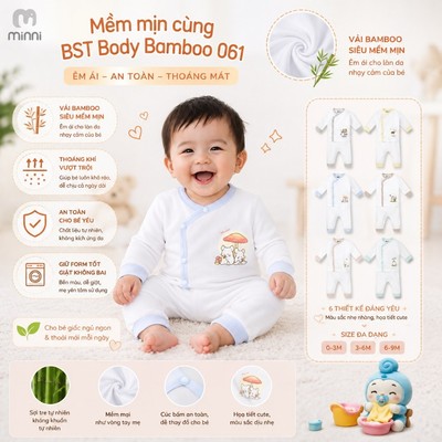 Bộ dài tay cho bé sơ sinh Minni Ualarogo newborn tới 6 tháng tuổi vải Sợi tre Bamboo mềm mại 061