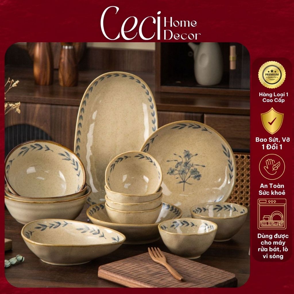 (Bán lẻ) Bát chén đĩa gốm sứ phong cách Nhật Bản "Mộc An" Ceci Home Decor