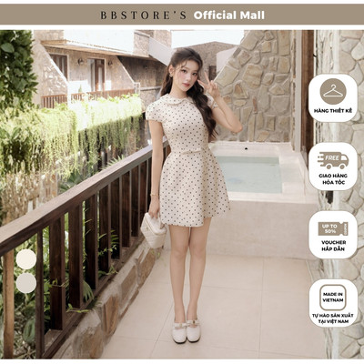 MISSCHIC BY BBSTORE'S Đầm Xòe Dạo Phố Cotton Ngắn Kèm Belt Cổ Sen Tay Con Nhún Phồng Nhẹ - DAE78A