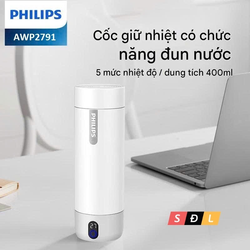 Bình đun nước mini 400mL Philips AWP2791/ 92 với 05 mức nhiệt 45-55-70-85-99°C  [mẫu cắm điện đun]