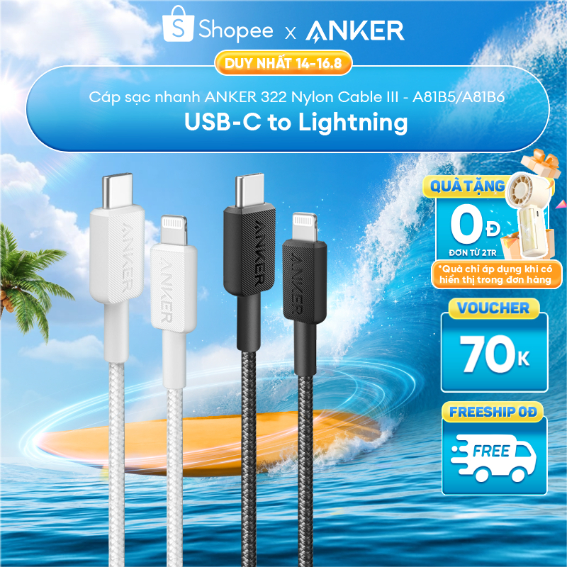 [SVIP] Combo sạc nhanh ANKER 20W/30W cho iP8-14 -Củ Zolo 20W/30W 1C & Cáp Dù CtoL MFi - A2699/8+A81B