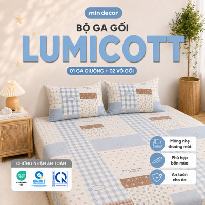 Bộ Ga Gối Lumicott Mịn Decor, Bộ 3 Món Ga Nệm Vỏ Gối 4 Mùa, Đủ Size Ga Giường, Thoáng Mát