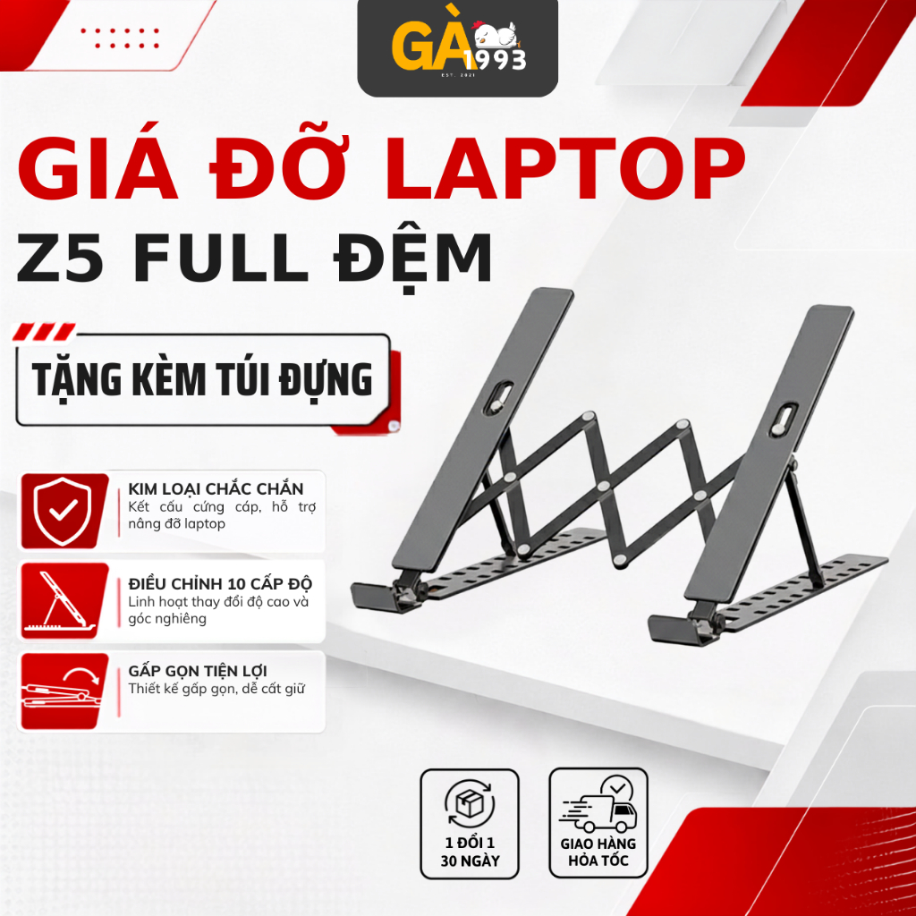 Giá đỡ laptop hợp kim nhôm S5 ,đế tản nhiệt ipad macbook có thể gấp gọn điều chỉnh 10 cấp độ - BCD