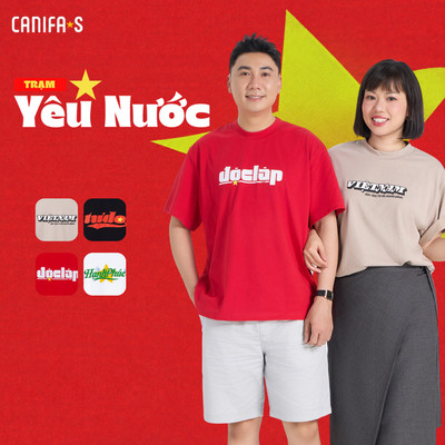 Áo phông unisex người lớn CANIFA S in chữ Việt Nam Độc Lập Tự Do Hạnh Phúc thun cotton mềm mịn thoáng mát 5TS26S023