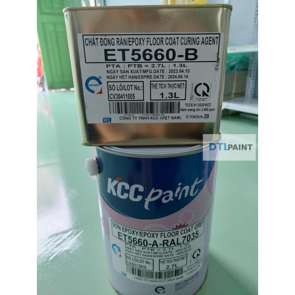 Bộ 4 lít Sơn KCC ET5660 Ral7035.Sơn Epoxy màu ghi sáng, sơn trong nhà. Sơn nền nhà xưởng, nhà kho