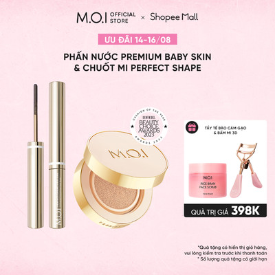 Bộ đôi phấn nước Premium Baby Skin và Mascara cong & dài 12H Perfect Shape Mascara