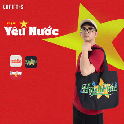 Túi tote unisex người lớn CANIFA S in họa tiết sao vàng Hạnh Phúc 5AB26S004
