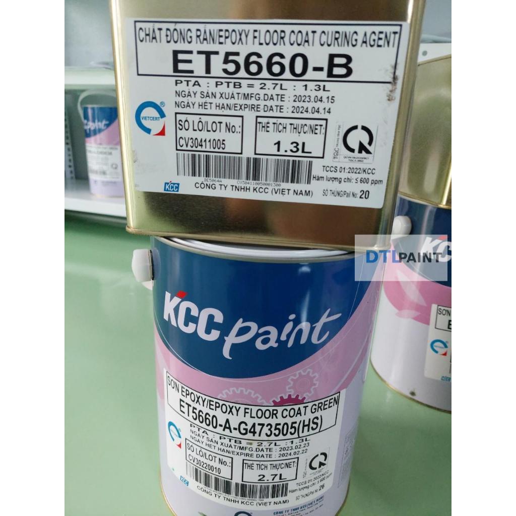 KCC ET5660 G473505 Bộ 4 Lít - Sơn Epoxy màu xanh đậm. Sơn nền Epoxy nhà xưởng, nhà kho, gara, showro