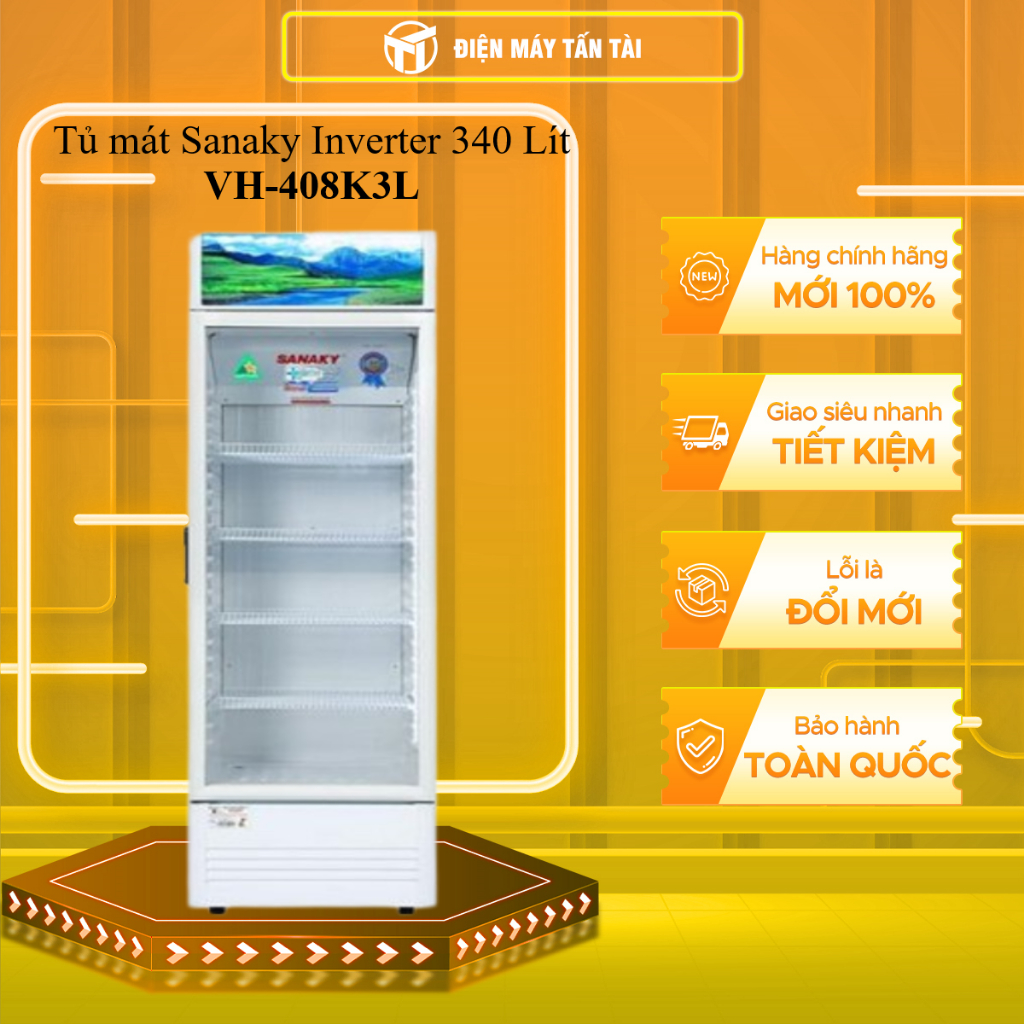(HCM)  - VH-408K3L - Tủ Mát Inverter Sanaky 340 lít VH-408K3L  - 1 cửa, 1 ngăn mát - dàn nhôm