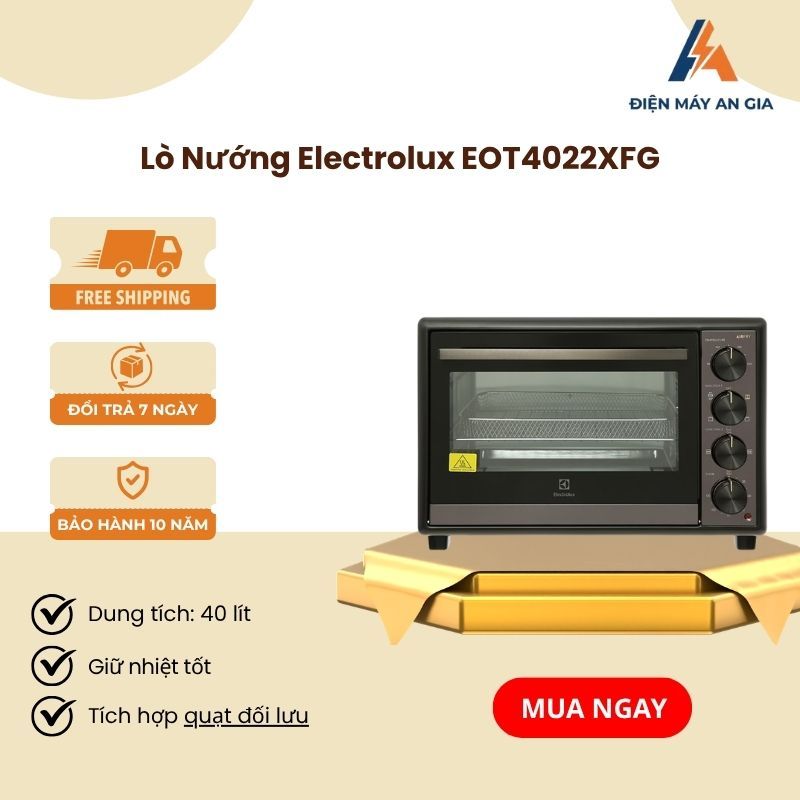 Lò Nướng Electrolux EOT4022XFG - 40 Lít – Công Suất 2250W - 8 Chế Độ Nướng - Quạt Đối Lưu - PEB