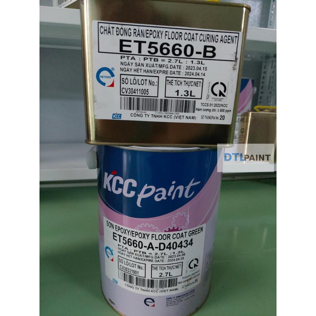 KCC ET5660 D40434 Bộ 4 Lít - Sơn Epoxy màu xanh lá. Sơn nền Epoxy nhà xưởng, nhà kho, gara, showroom