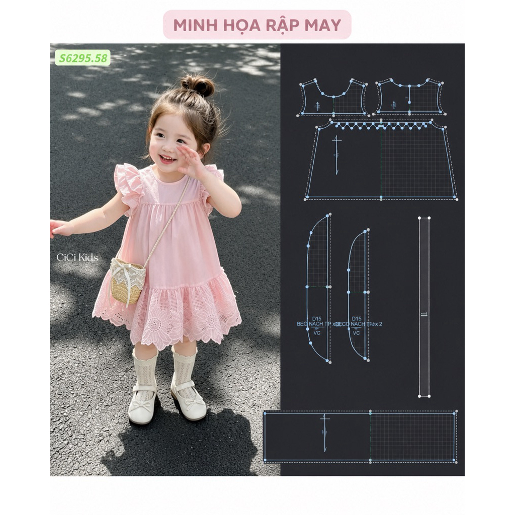 Rập giấy A0 ( không phải đầm may sẵn) đầm bé gái 2 tầng size 1-10