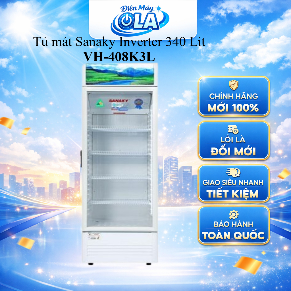 (HCM)  - VH-408K3L - Tủ Mát Inverter Sanaky 340 lít VH-408K3L  - 1 cửa, 1 ngăn mát - dàn nhôm