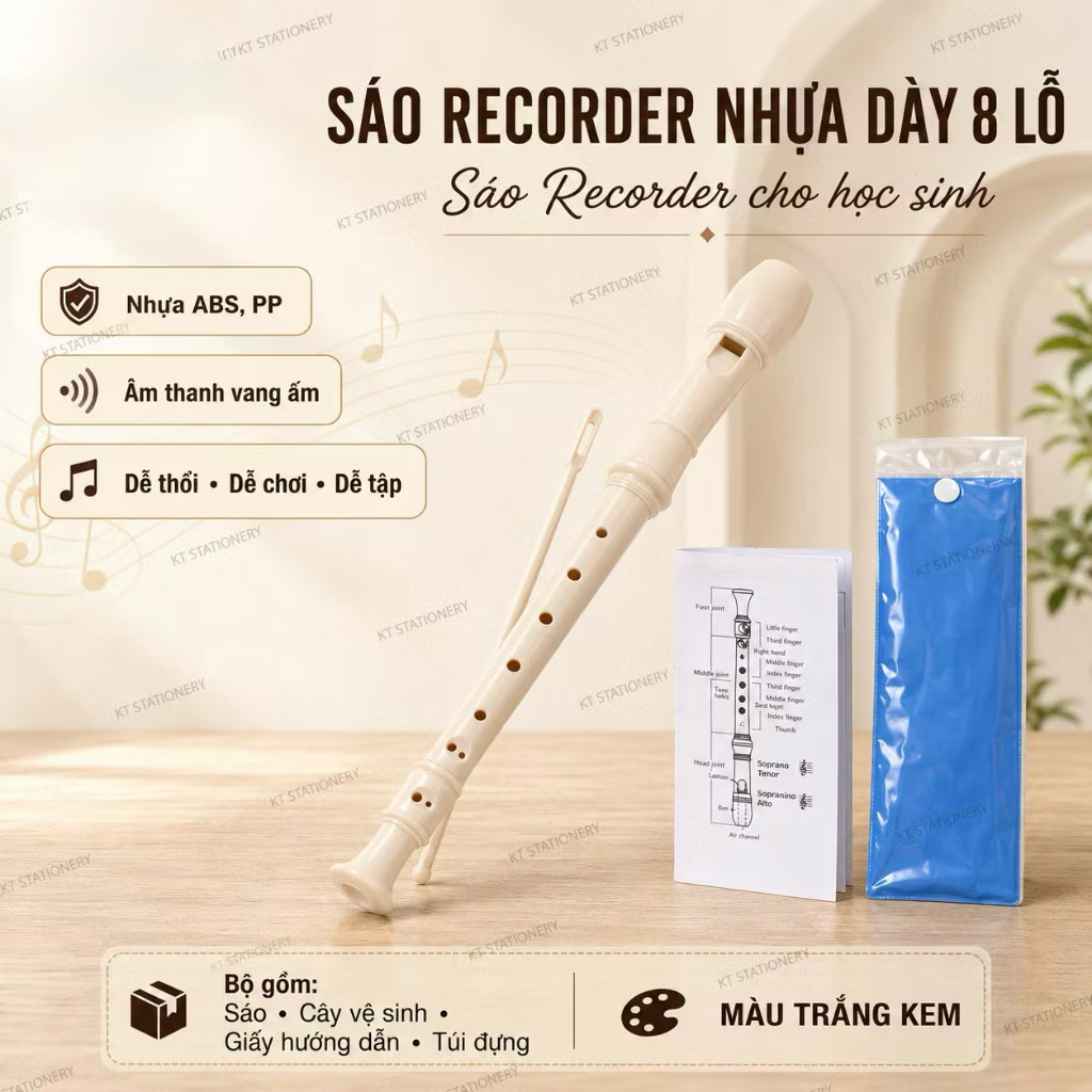 Sáo 3 Khúc RECORDER 8 lỗ phục vụ lớp 4,5,6,7 cho học sinh (tặng túi và que vệ sinh) Loại 1