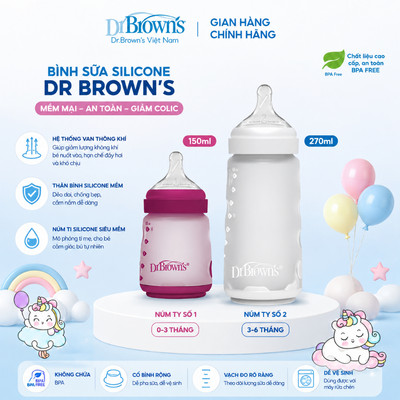 Bình Sữa cổ rộng Dr Brown’s Silicone Baby Bottle 150ml và 270ml