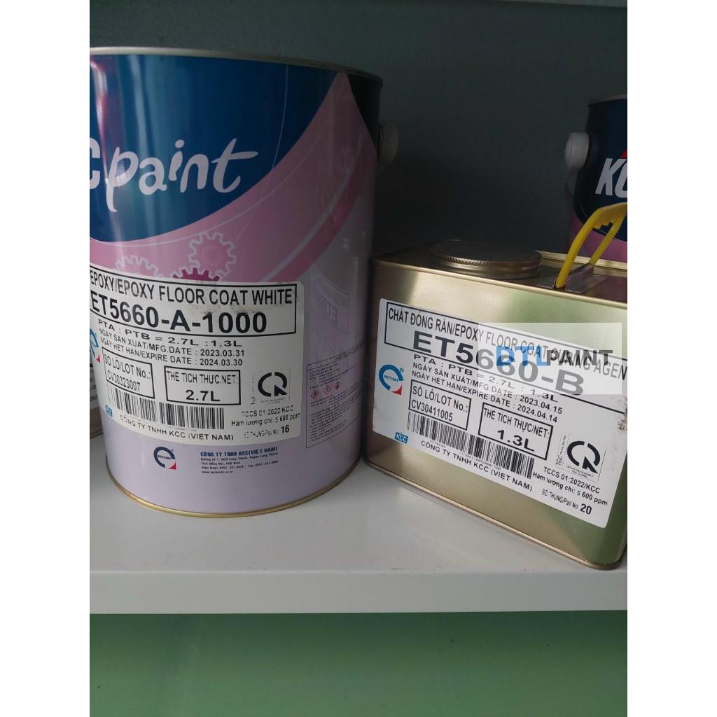 Bộ 4L Sơn Epoxy KCC ET5660 A1000. Sơn Epoxy màu Trắng, sơn trong nhà. Sơn nền nhà xưởng, nhà kho