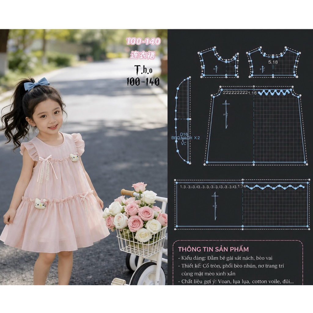 Rập Giấy A0( không phải đầm may sẵn) Đầm bé gái  size 1-15