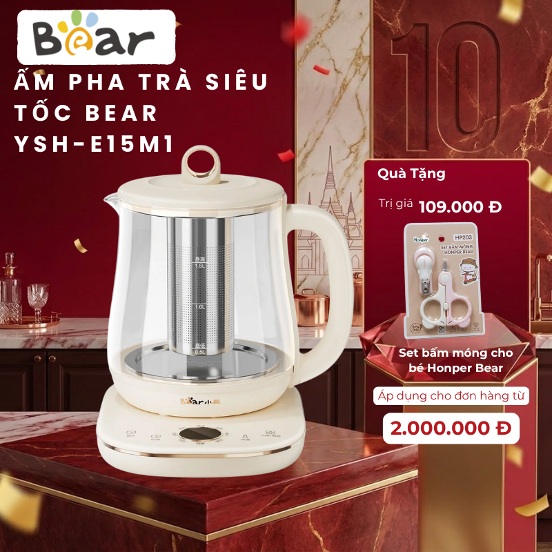 Ấm Đun Pha Trà 1.5L Siêu Tốc Bear YSH-E15M1 - Hàng Chính Hãng