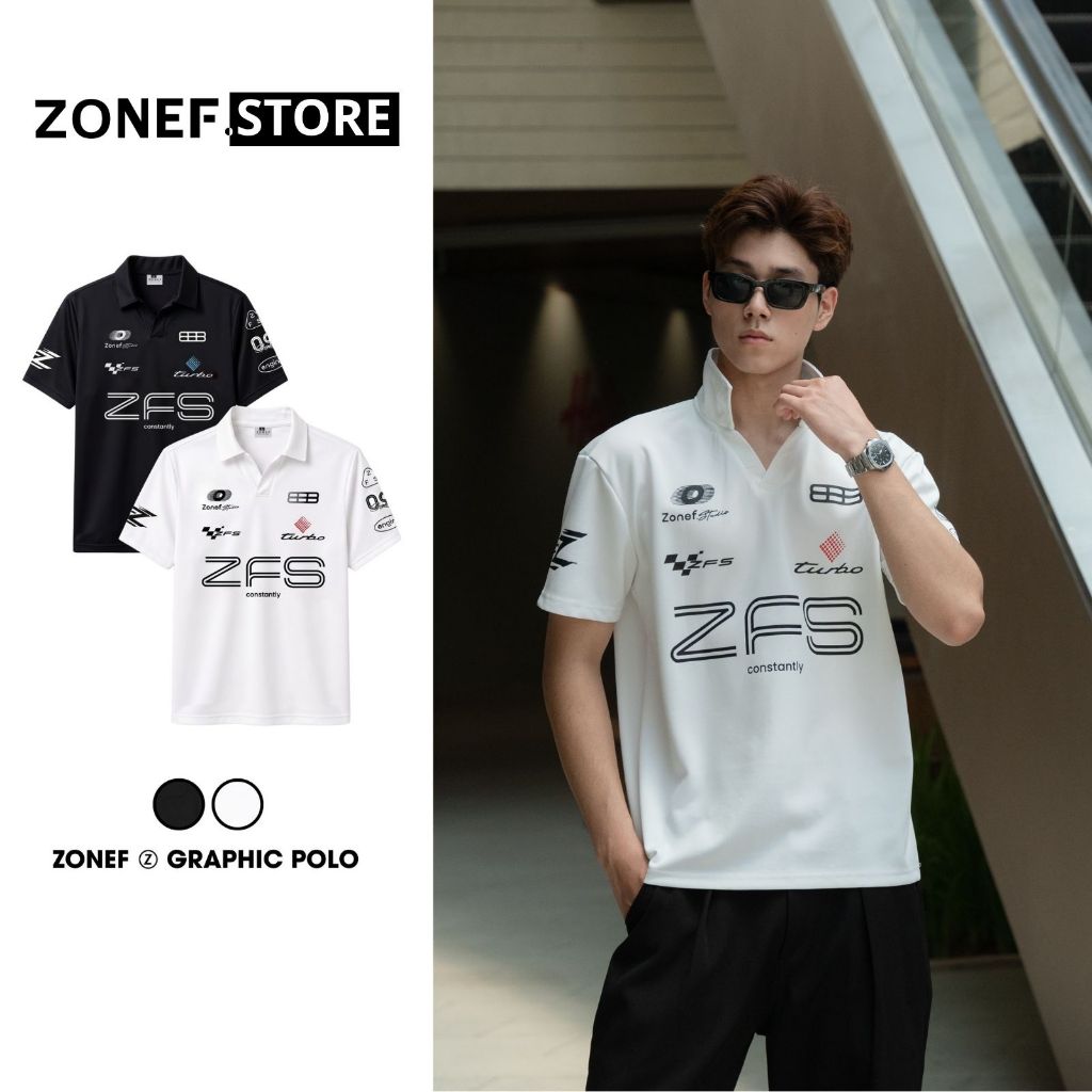 Áo Polo Ngắn Tay Hoạ Tiết Graphic Racing ZONEF STORE, Áo Polo Nam Nữ Chất Vải Thun Lạnh Phong Cách Đ