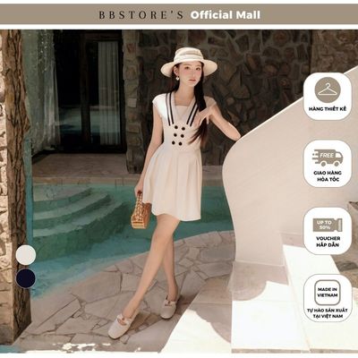MISSCHIC BY BBSTORE’S Đầm Xòe Dạo Phố Cotton Ngắn Cổ V Tay Cap Cổ Viền Nổi Kết Nút Bọc Vải - DAE76B