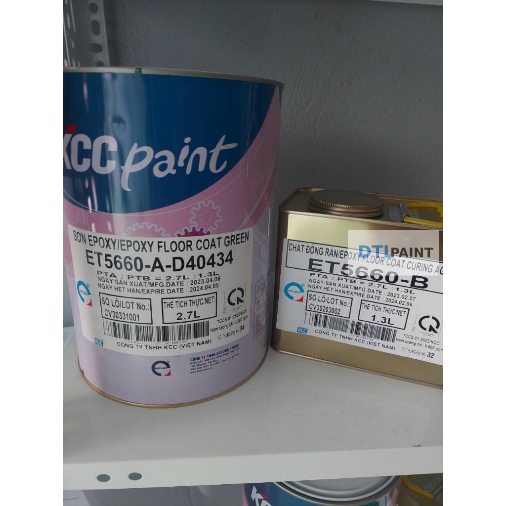 Bộ 4L Sơn Epoxy KCC ET5660 D40434. Sơn Epoxy màu xanh lá, sơn trong nhà. Sơn nền nhà xưởng, nhà kho