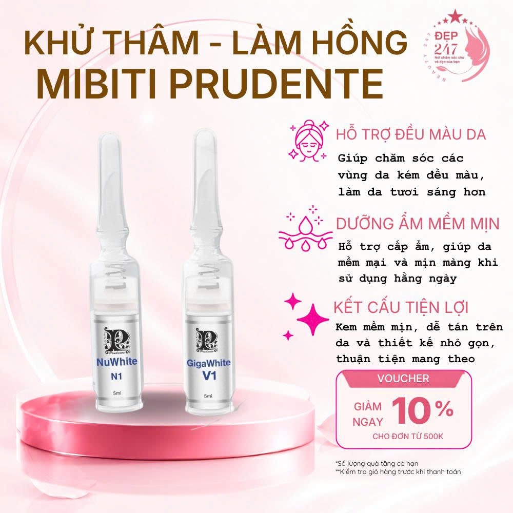 Kem Nuwhite Mibiti Prudente hồng nhũ hoa N1, hồng vùng kín nuwhite V1,Khử thâm nách mông bẹn H6, hồn