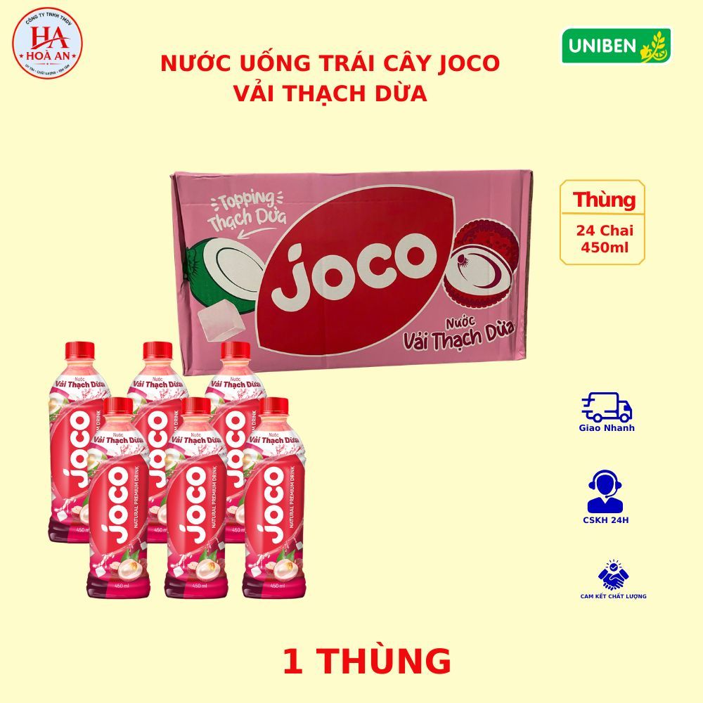 (1 Thùng) Nước Trái Cây JOCO VẢI THẠCH DỪA 450ml ( Thùng 24 Chai x 450ml)