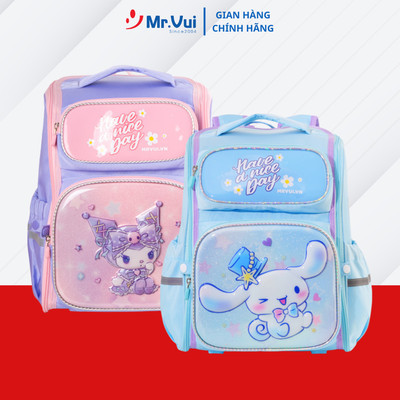 Balo chống gù cấp 1 Mr Vui 1052 hình hoạt hình dễ thương cho bé trai bé gái quai trợ lực, chống nước