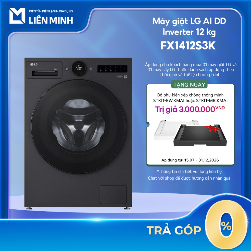 FX1414S3KA (14Kg) | FX1412S3KAV | FX1412S3K (12Kg) - Máy Giặt Lồng Ngang LG AI DD™ Inverter Màu Đen 