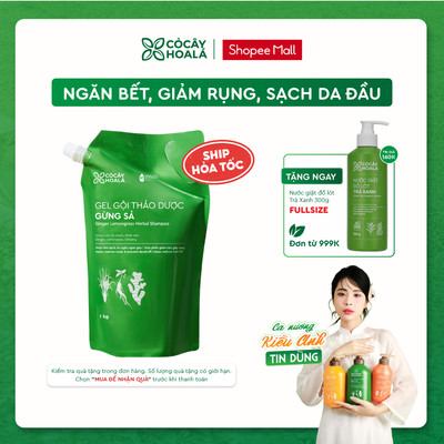 Túi Refill Gel Gội Thảo Dược Gừng Sả 1000g Ngăn Tóc Bết Dầu Cỏ Cây Hoa Lá