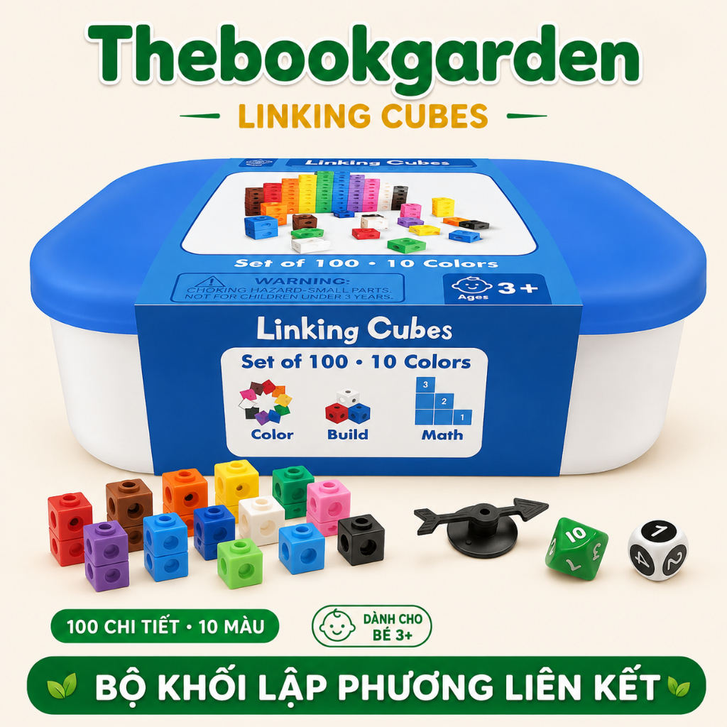 BỘ 100 KHỐI LẬP PHƯƠNG LIÊN KẾT LINKING CUBES – 10 MÀU KÈM HỘP ĐỰNG, XÚC XẮC VÀ THẺ HOẠT ĐỘNG