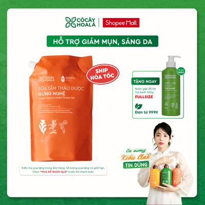 Sữa Tắm Thảo Dược Gừng Nghệ Cỏ Cây Hoa Lá Chính Hãng 1000g Làm Sạch Sâu, Ngăn Ngừa Mụn Trên Da