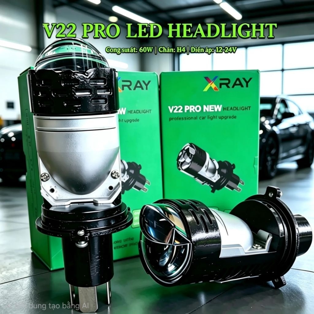 Bóng pha Led ô tô, xe máy V22, V50 pro Siêu sáng, chân H4 Công suất 60W.