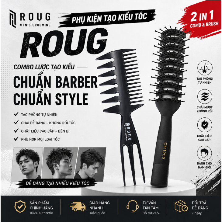 Lược tạo kiểu tóc Roug, hổ trợ sấy và tạo kiểu tóc