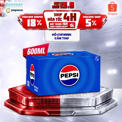 Thùng 24 Chai Nước Ngọt Giải Khát Có Gaz Pepsi (600ml/chai)