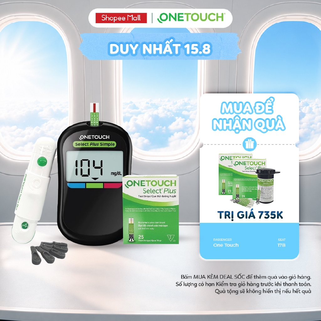 [BẢO HÀNH CHÍNH HÃNG 5 NĂM] Bộ máy đo đường huyết OneTouch Select Plus Simple