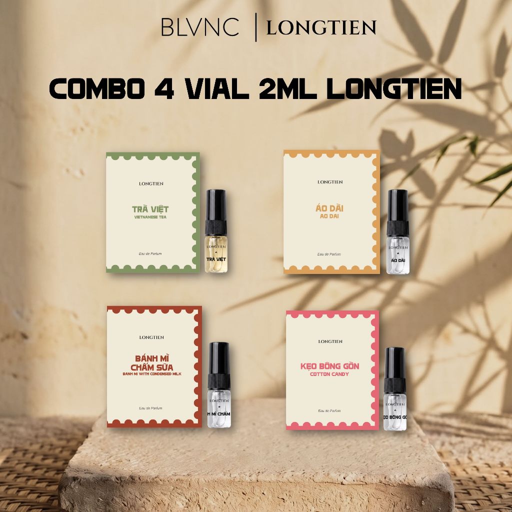 [BLANC] COMBO Vial LONGTIEN 2ML Trà Việt - Áo Dài - Bánh Mì Chấm Sữa - Kẹo Bông Gòn