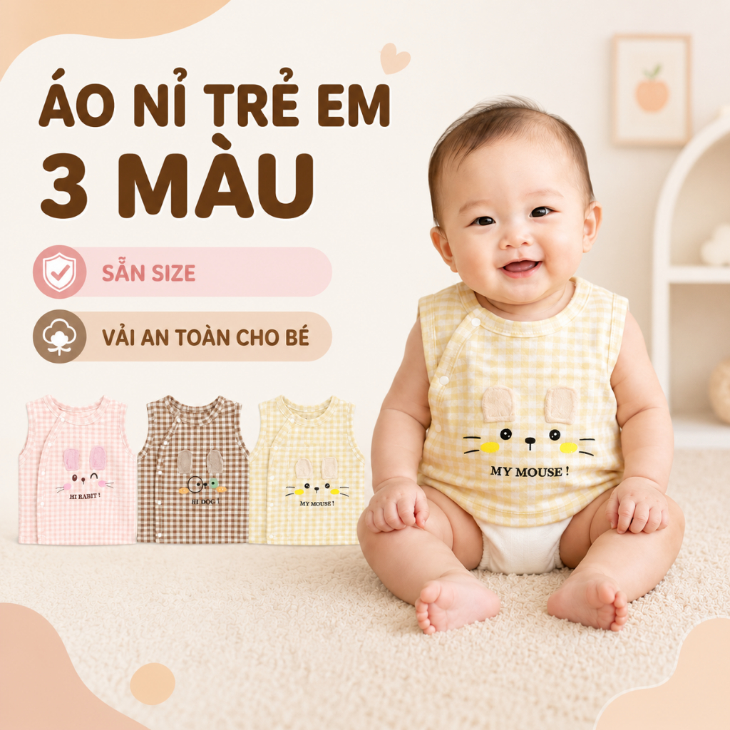 Áo Cộc Tay Bé Gái Bé Trai Lông thỏ 0-9 tháng Cúc Bấm Lệch, Mềm Mại Áo Thu Đông Cho bé